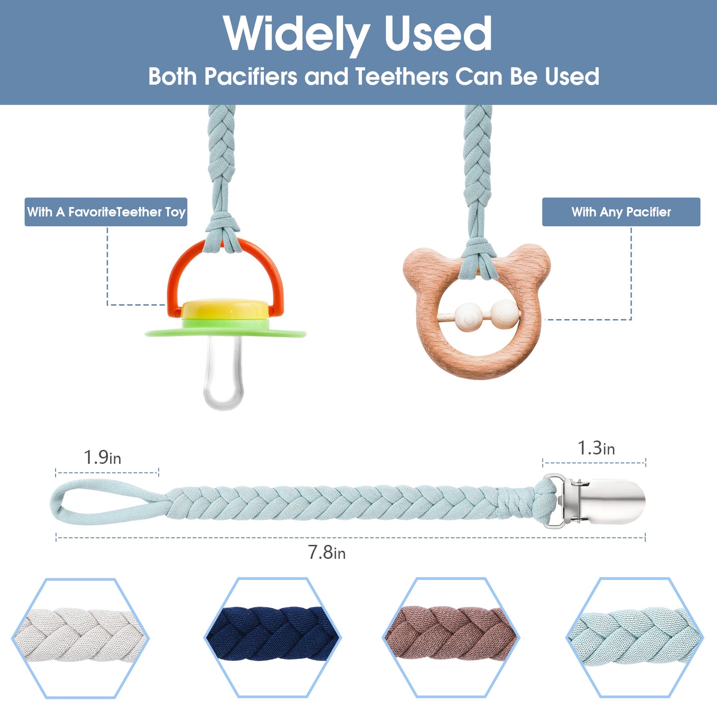 Stainless Steel Pacifier Clips for Baby boy, 4 Pack BPA Free Pacifiers Holders Leashes for Teether Toy or Soothie, Fits All Pacifiers Baby Teething Toys, (Set A)